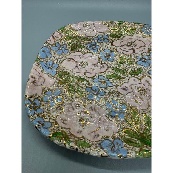 Signed Pottery Bay View 5” Plate Gold Raised Paint with Pink and Blue Flowers - Picture 9 of 9